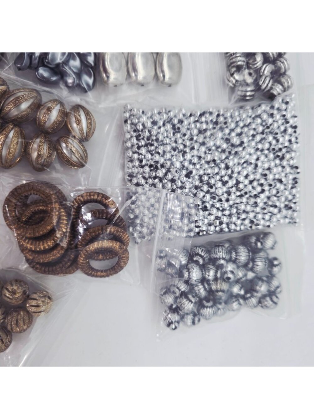 Assorted Jewelry Making Bead Lot Metallic Silver & Gold Tones Various Shapes Siz - Picture 3 of 9